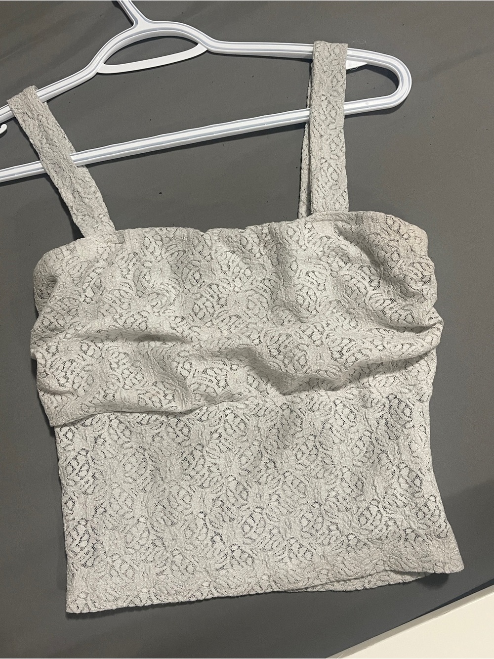 Square-Neck Lace Crop Top in Cream